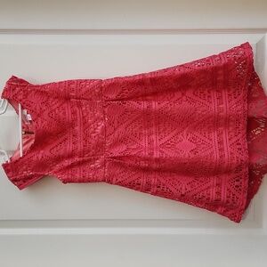 Xhilaration Girls Pink Crochet Knit Dress. Fully Lined. Size 7-8